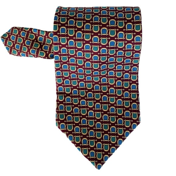 DIOR Silk Neck Tie Burgundy Yellow Blue - Picture 1 of 6